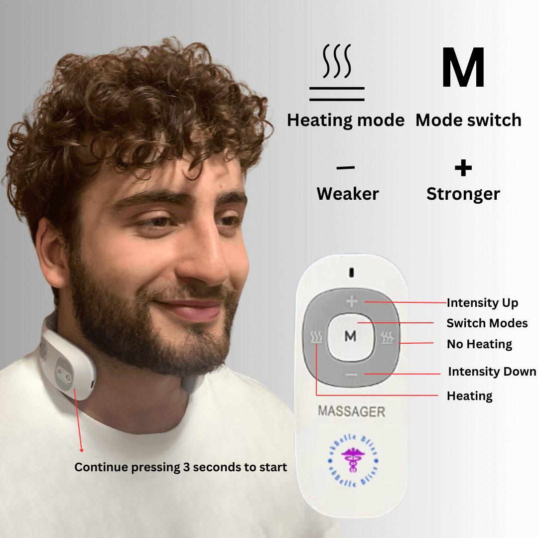 man using okBelle Bliss neck massager with remote function